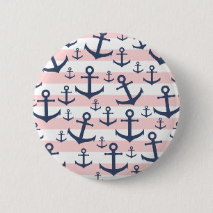 Nautical Pink Stripe blaues Ankermuster Button