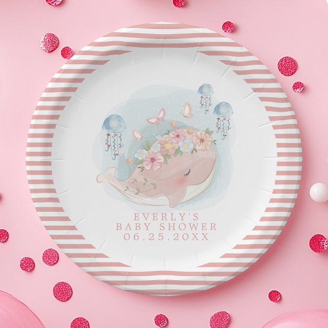Nautical Pink Whale Jellyfish Girl Baby Dusche Pappteller (Von Creator hochgeladen)