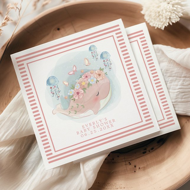 Nautical Pink Whale Jellyfish Girl Baby Dusche Serviette (Von Creator hochgeladen)