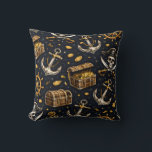 Nautical Pirate Pattern Pillow Kissen<br><div class="desc">Bring the spirit of the high seas into your space with this stylish pirate pattern throw pillow. Featuring a seamless design of pirate skulls, anchors, ship wheels, treasure chests, and gold coins, this bold nautical pattern blends dark elegance with adventurous energy. The deep navy background combined with gold and white...</div>