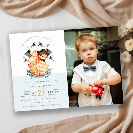 Nautical Pirate Ship Lion Cub Kids Foto Geburtstag Einladung
