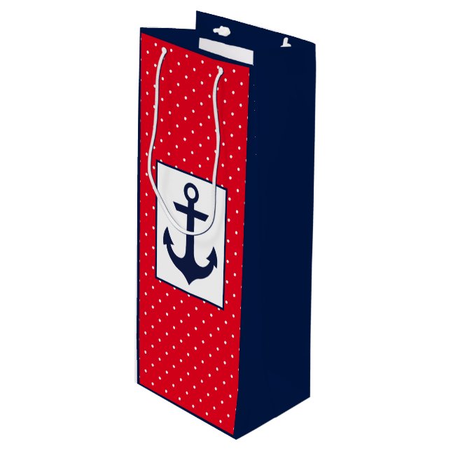 Nautical Polka Dots | Rot Geschenktüte Für Weinflaschen (Vorderseite Schrägansicht)