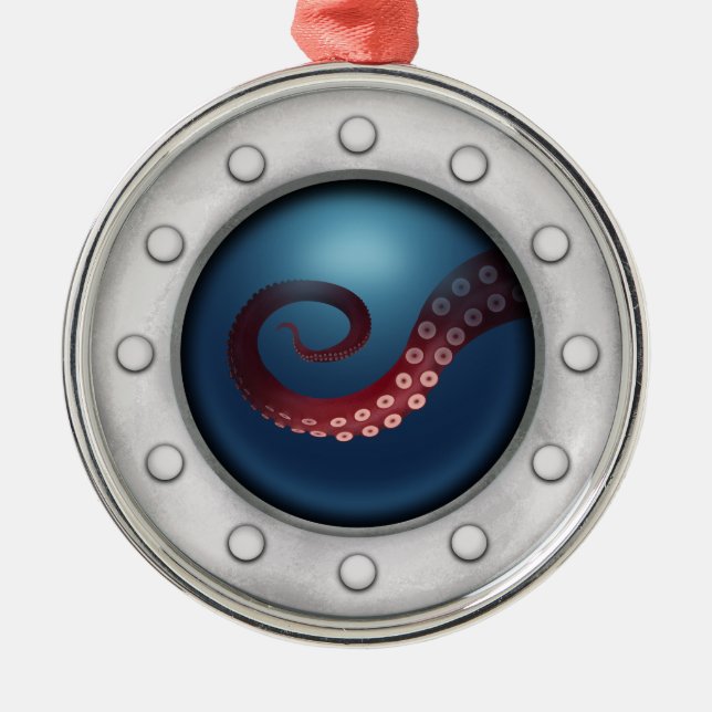 Nautical Porthole Octopus Ship Submarine Maritime Ornament Aus Metall (Vorne)