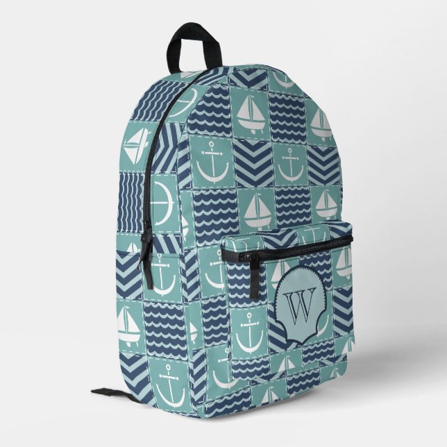 Nautical Quilt Bedruckter Rucksack (Rückseitige Ecke links)