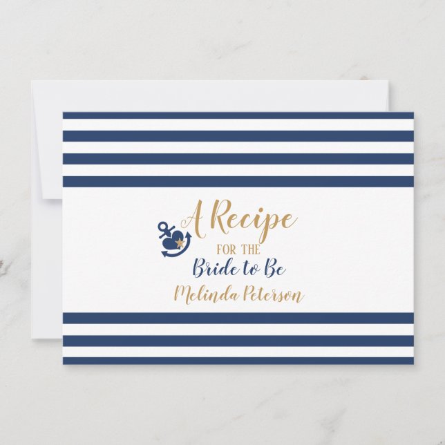 Nautical Recipe Card Navy & Gold (Vorderseite)