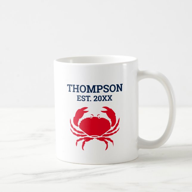 Nautical Red Crab benutzerdefinierter Schiffsname Kaffeetasse (Rechts)