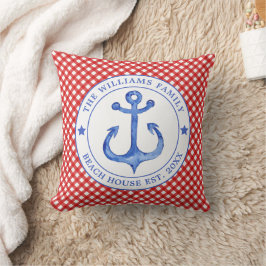 Nautical Red Gingham Pattern - Family Beach House Kissen