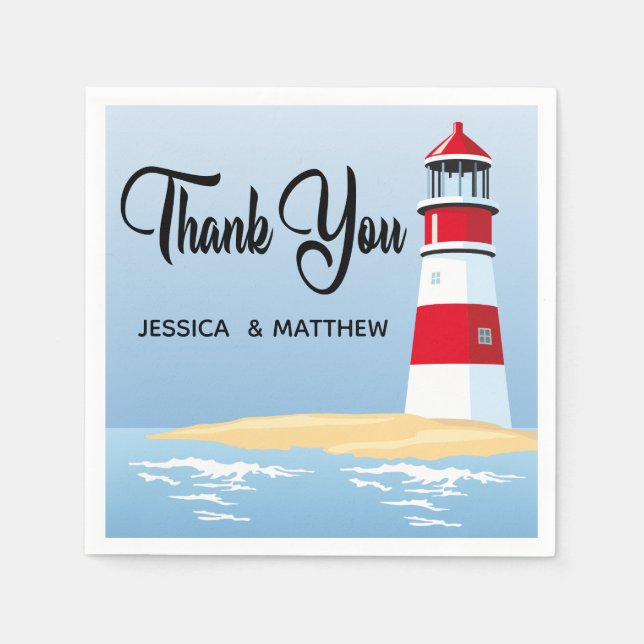 Nautical Red Lighthouse Blue Ocean Wedge / Party Serviette (Vorderseite)