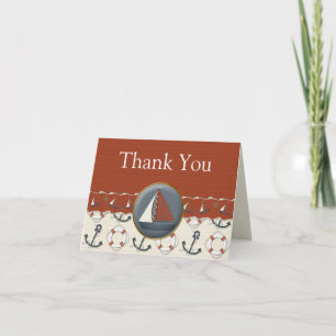 Nautical Red White Blue Relief boat Thank You Card Dankeskarte
