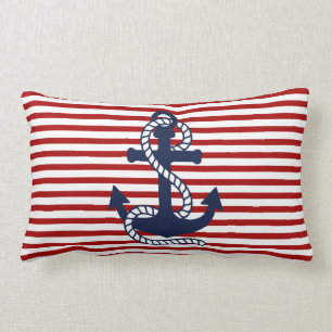 Nautical Red White Strips und Blauer Anker Lendenkissen