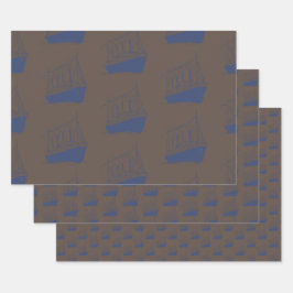 Nautical Retro Brown Navy Blue Ship Segelboot Geschenkpapier Set