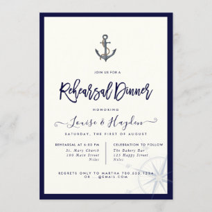 Nautical Rope Anchor Navy Blue Probe Dinner Einladung