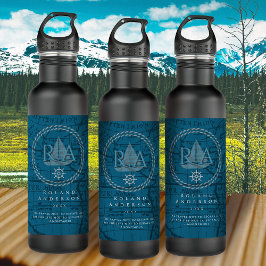 Nautical Rope Monogram Map Blue Edelstahlflasche