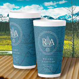 Nautical Rope Monogram Map Blue Milchtasse