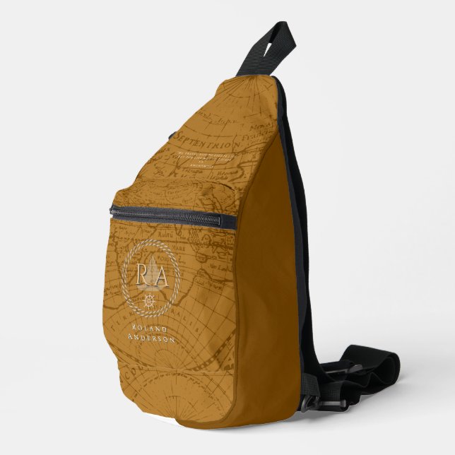 Nautical Rope Monogram Map Brown Crossbody Bag (Rechte Ecke)