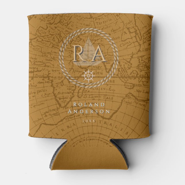 Nautical Rope Monogram Map Brown Dosenkühler (Vorderseite)