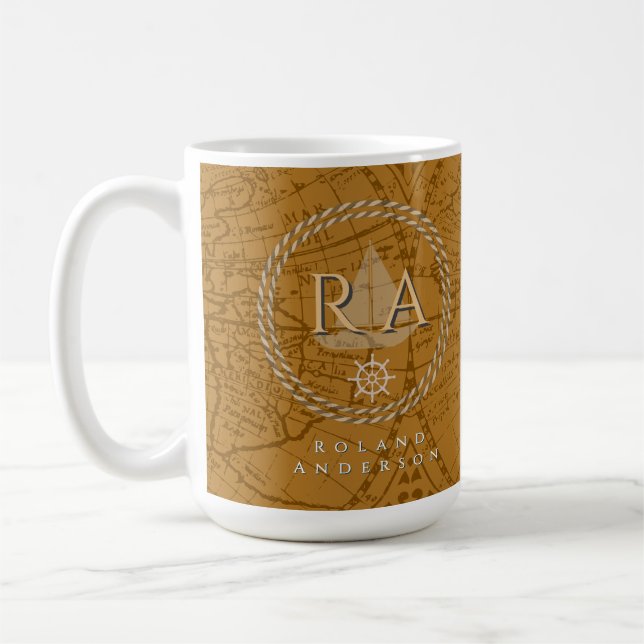 Nautical Rope Monogram Map Brown Kaffeetasse (Links)