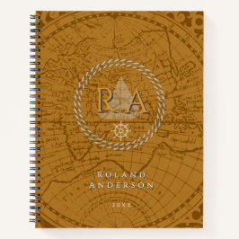 Nautical Rope Monogram Map Brown Notizbuch