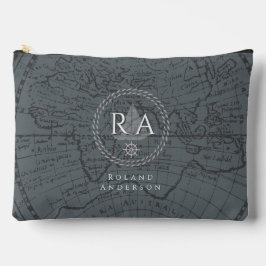 Nautical Rope Monogram Map Grey Zubehörtasche