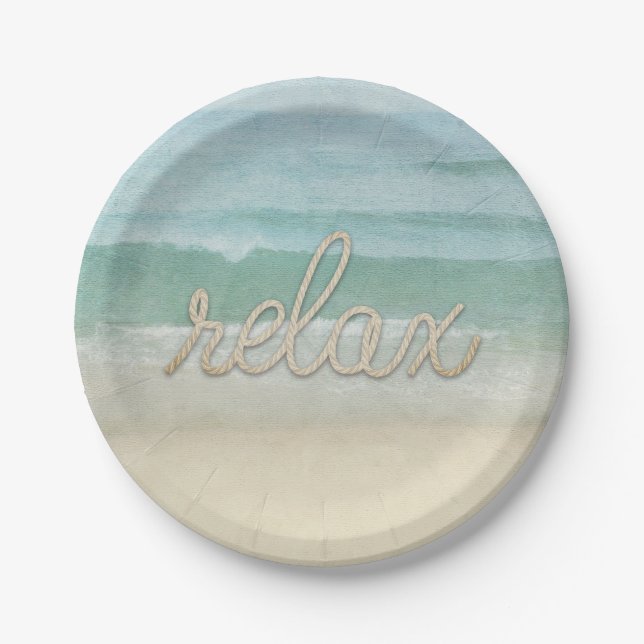 Nautical Rope Relax Text auf Ocean Paper Plate Pappteller (Vorderseite)