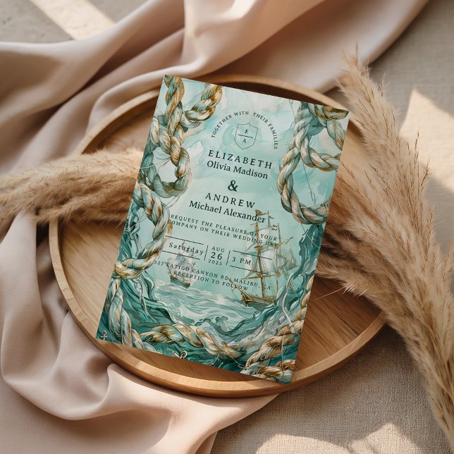Nautical Rope Voyage Wedding Einladung (Von Creator hochgeladen)