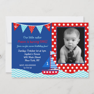 Nautical Sailboat 1er Anniversaire Fête Invitation