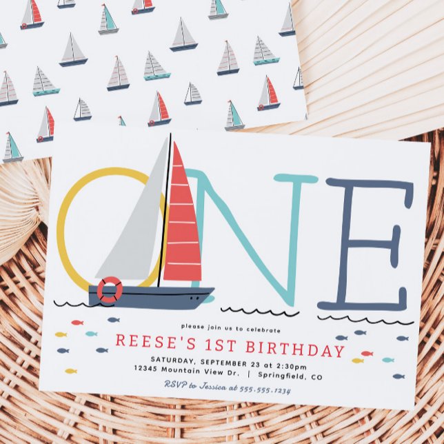 Nautical Sailboat 1er Anniversaire Invitation (Créateur téléchargé)