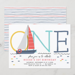 Nautical Sailboat 1er Anniversaire Invitation