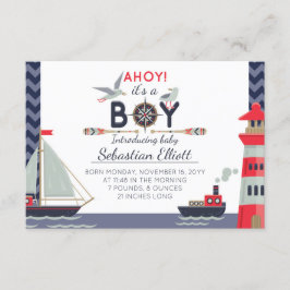 Nautical Sailboat Ahoy Baby Boy Geburtsankündigung Ankündigung