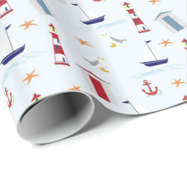 Nautical Sailboat Anchor Sea Gull Leuchtturm Ozean Geschenkpapier