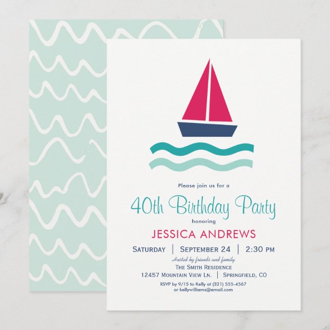 Nautical Sailboat Anniversaire Fête Invitation (Devant / Derrière)