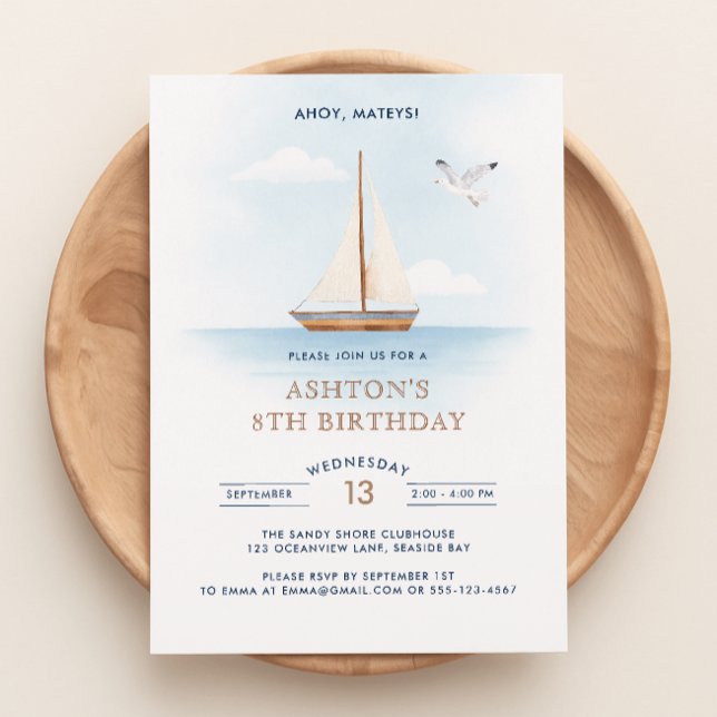 Nautical Sailboat Anniversaire Invitation pour enf (Créateur téléchargé)