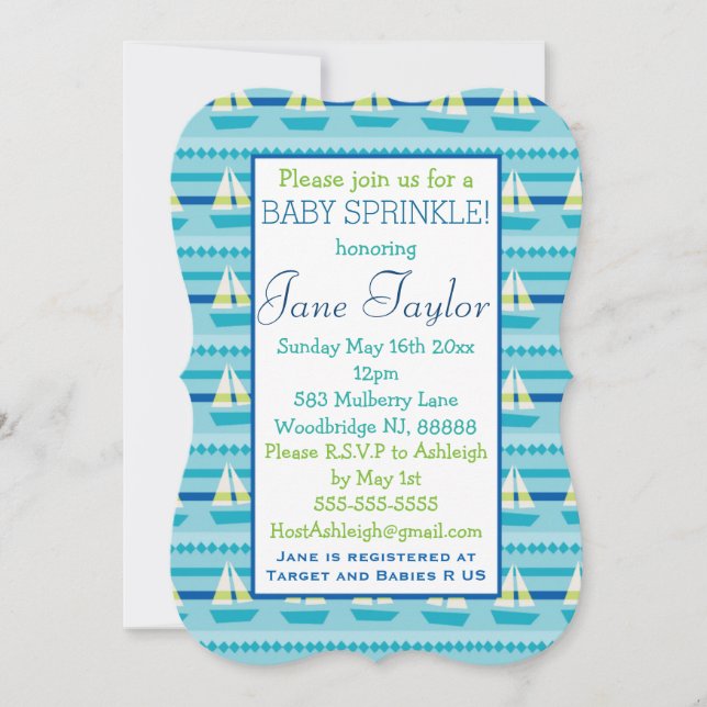 Nautical Sailboat Baby Sprinkle Einladung (Vorderseite)
