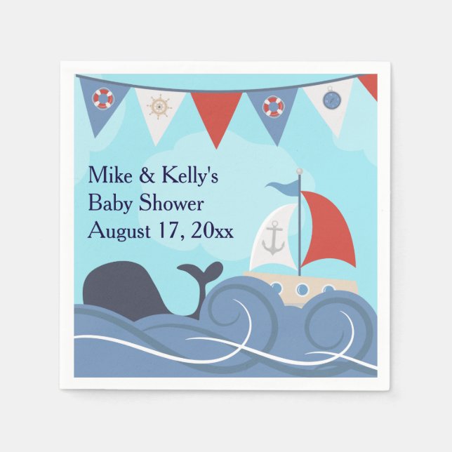 Nautical Sailboat Beach Ocean Whale Baby Dusche Serviette (Vorderseite)