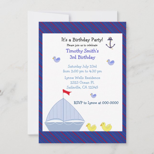 Nautical Sailboat Boy Anniversaire Invitation (Devant)