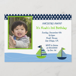Nautical Sailboat Boys Photo Invitations d'anniver