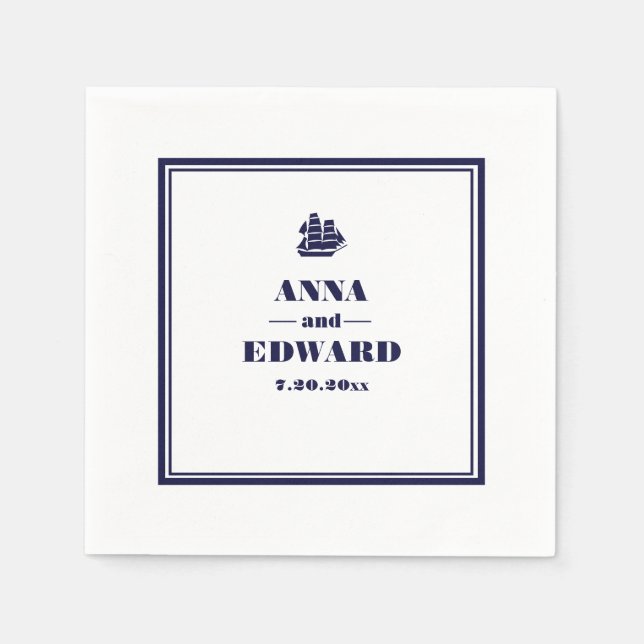 Nautical Sailboat Bridge und Groom Paper Napkin Serviette (Vorderseite)