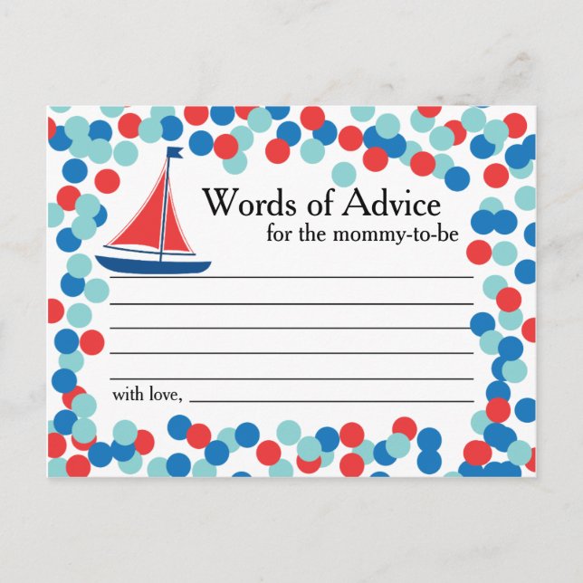 Nautical Sailboat Confetti Wörter der Ratenkarte Hinweiskarte (Vorderseite)