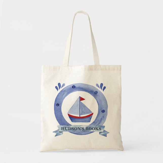 Nautical Sailboat Custom Library Bag für einen Jun Tragetasche (Vorne)