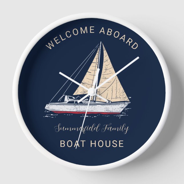 Nautical Sailboat Family Vacation Beach House Uhr (Vorderseite)