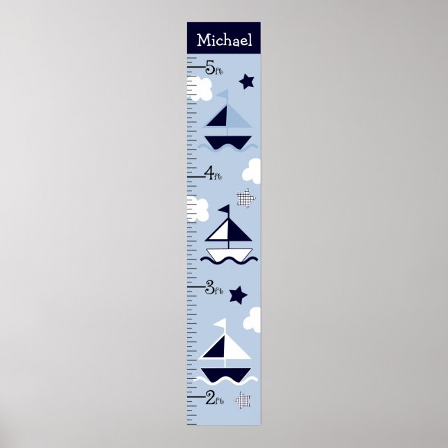 Nautical Sailboat Growth Chart Behielt auf 8x44! Poster (Vorne)