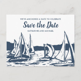 Nautical Sailboat Hochzeit retten Datum Ankündigungspostkarte
