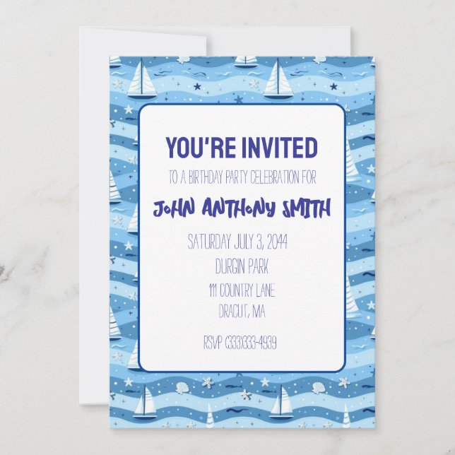 Nautical Sailboat Invitation Anniversaire Invitati (Devant)