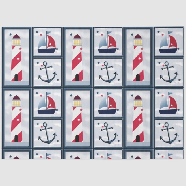 Nautical Sailboat Leuchtturm Anchor Decoupage Seidenpapier (Vorderseite)