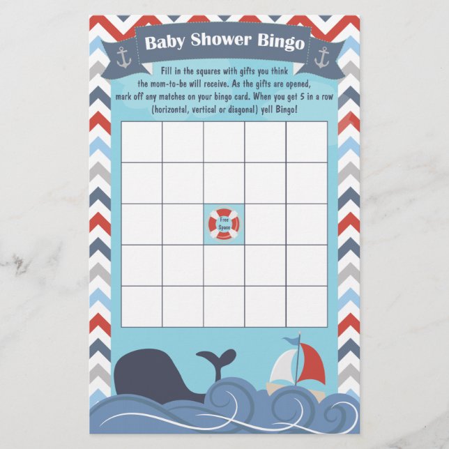 Nautical Sailboat Ocean Whale Baby Showbingo (Vorderseite)