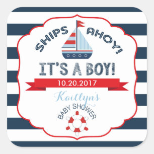 Nautical Sailboat Red Boy Baby shower Étiquette
