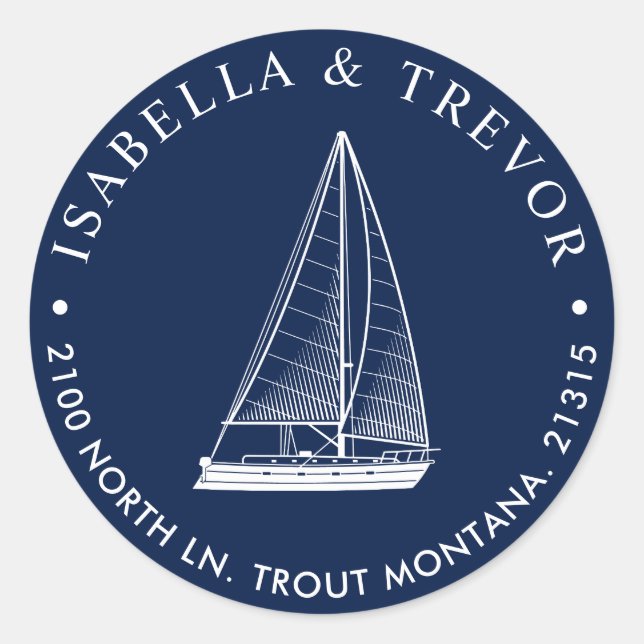 Nautical Sailboat-Rücksendeadresse Runder Aufkleber (Vorderseite)