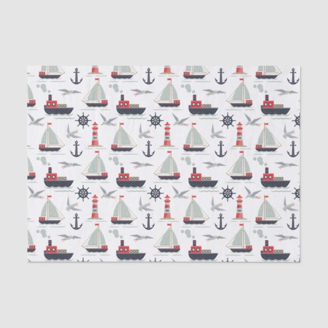 Nautical Sailboat Sailor Baby Boy Dusche Party Seidenpapier (Vorderseite)