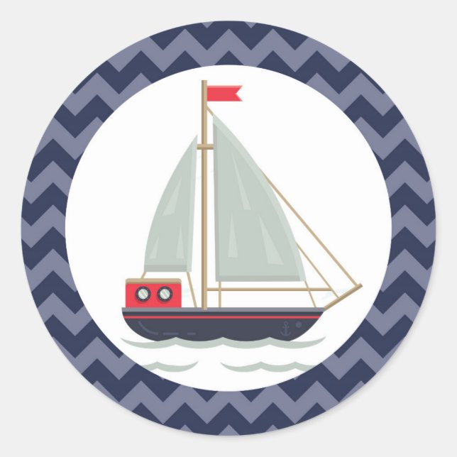 Nautical Sailboat Segelboot Kinderdusche Party Runder Aufkleber (Vorderseite)