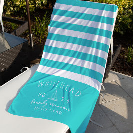 Nautical Sailboat Strip Aqua Blue Monogram Strandtuch